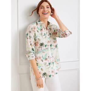 New Talbots Modern Classic Shirt White Scenic Beach Button Long Sleeve Sz XL